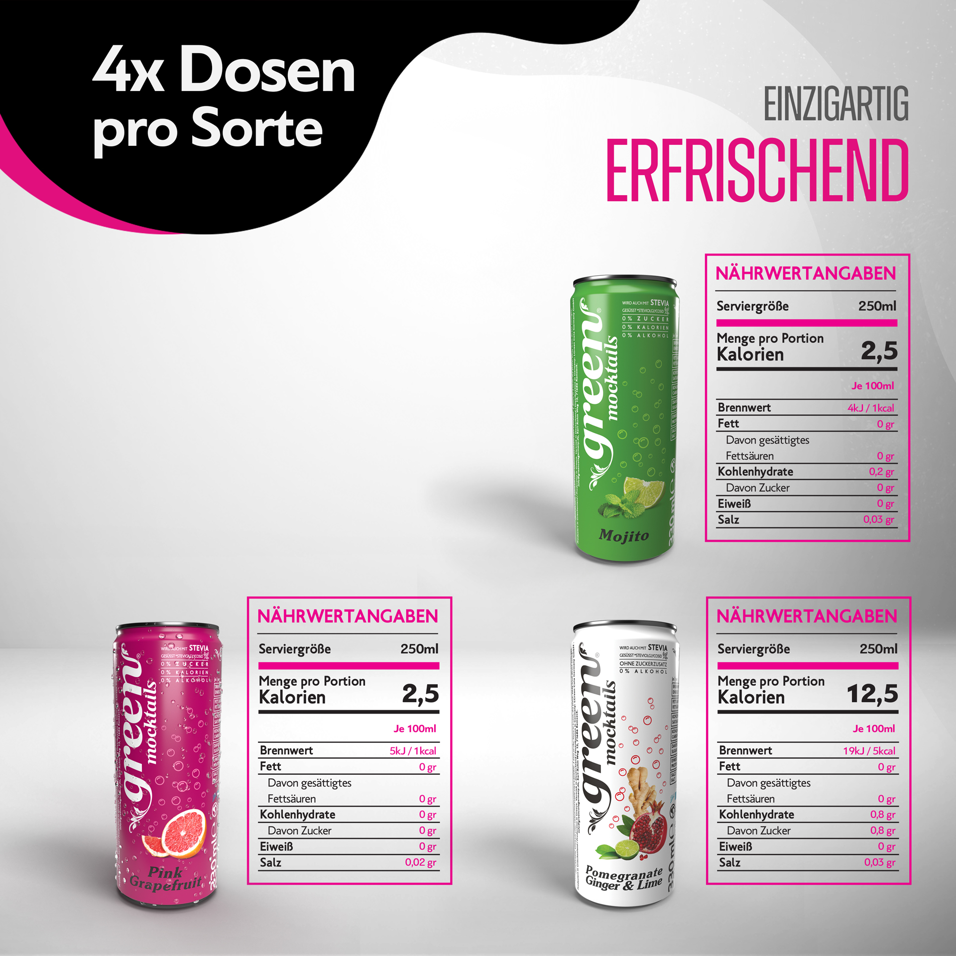 Green Mocktails Propierpaket 12 x 330ml Dosen (4xDosen je Sorte)