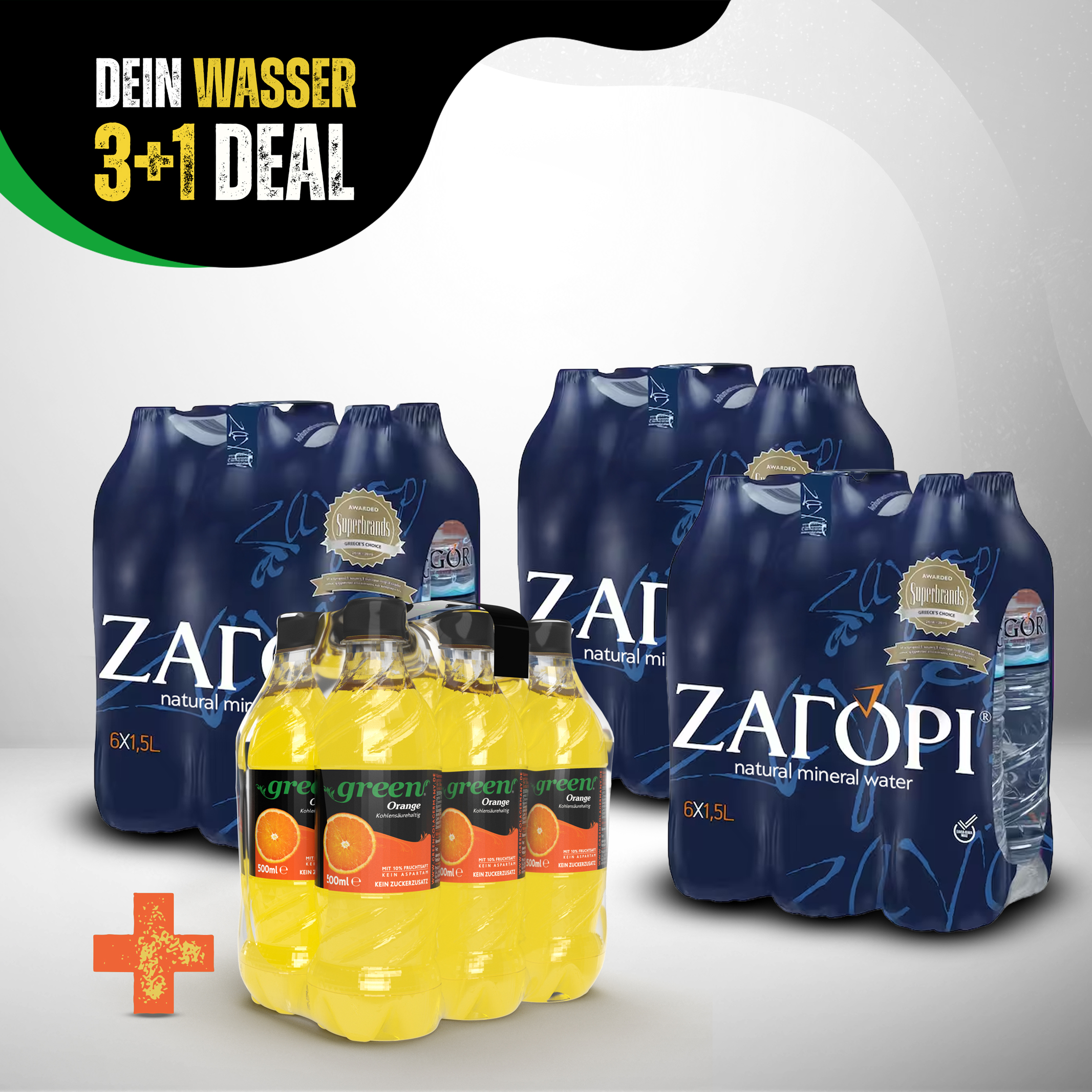 ZAGORI 3+1 Deal – Green Orange 500 ml + ZAGORI Mineralwasser 1,5 L