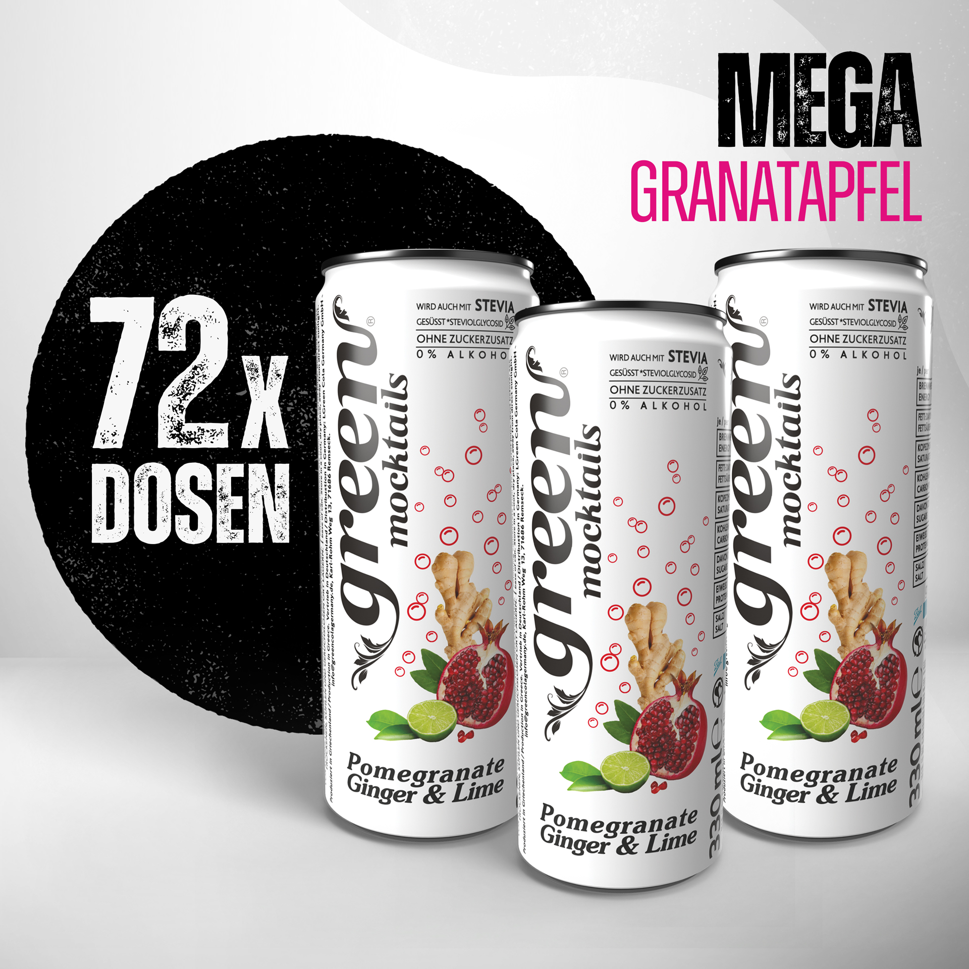 Green Mega Granatapfel-Ingwer-Limette Paket 72 x 330ml Dosen