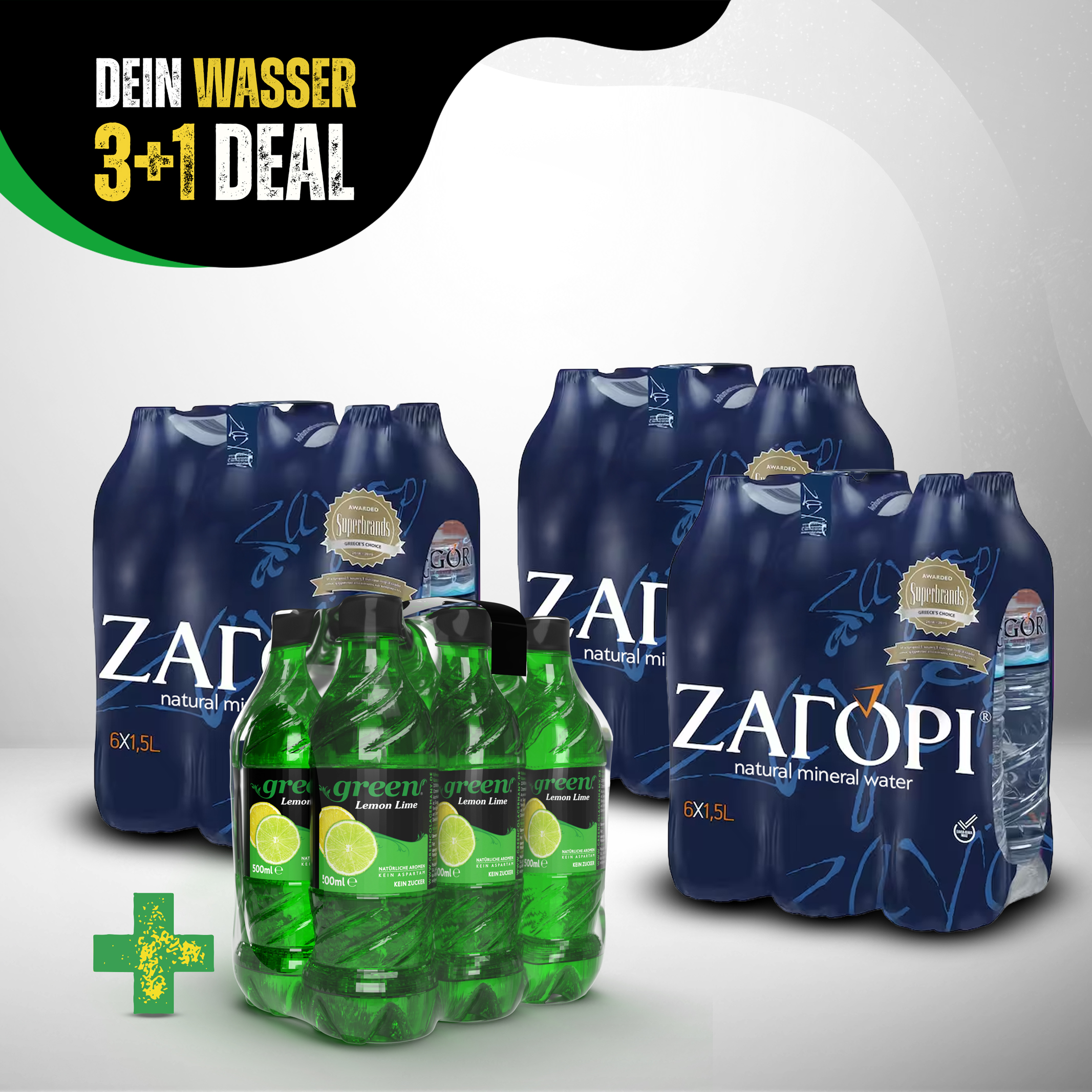 ZAGORI 3+1 Deal – Green Lemon-Lime 500 ml + ZAGORI Mineralwasser 1,5 L Kopie
