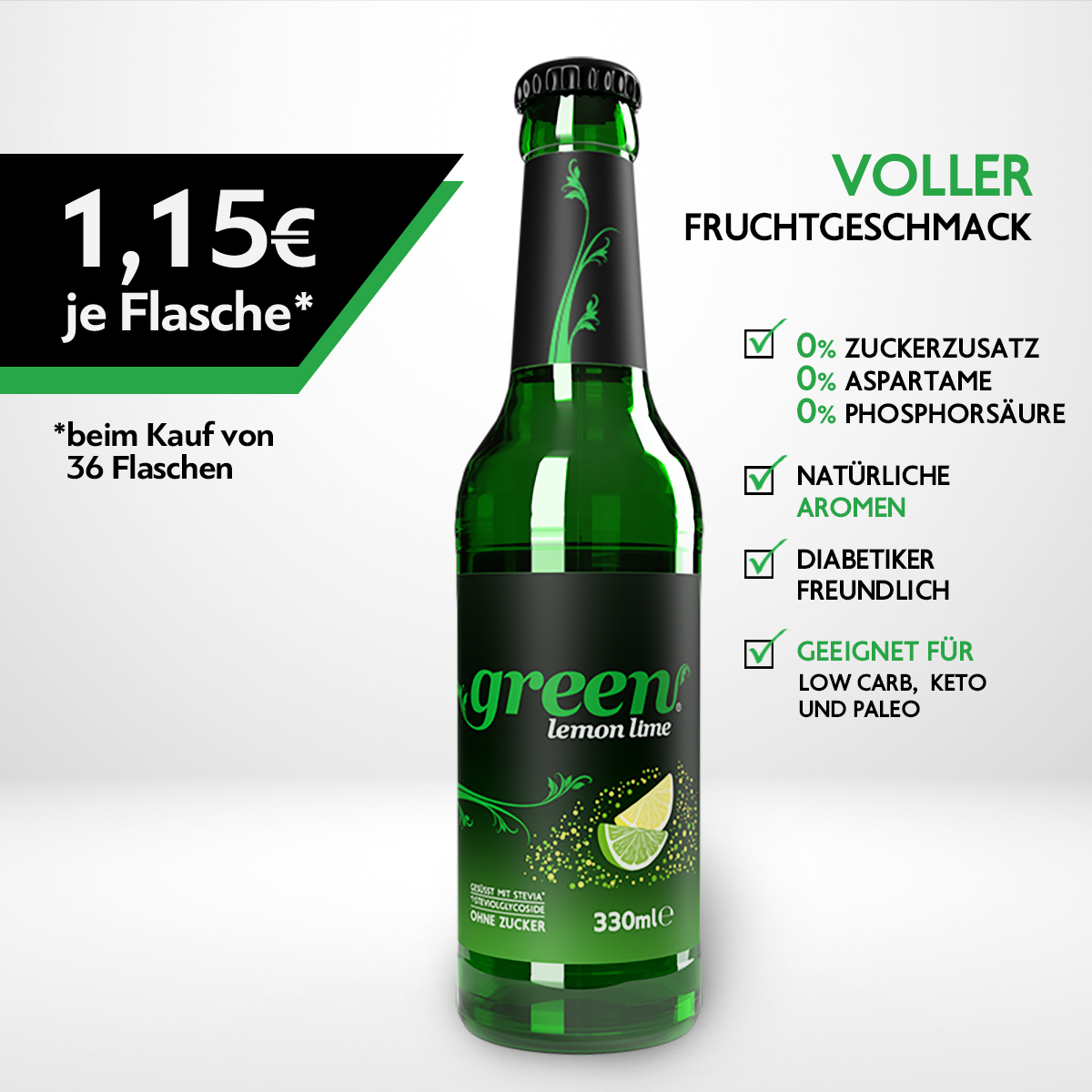  Green Lemon Lime - 18 x 0,33L Mehrweg-Glasflasche